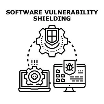 Software vulnerability shielding protecting computer devices 스톡 일러스트