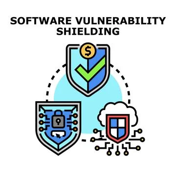 Software vulnerability shielding protecting digital assets and data Stock Illustration