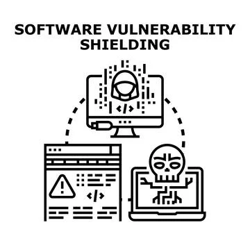 Software vulnerability shielding protecting systems from cyber threats Illustrazione stock
