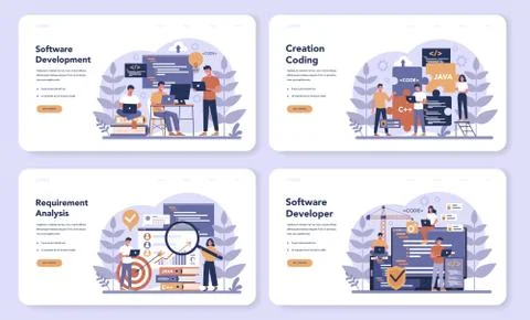Software web banner or landing page set. Idea of programming Stockillustratie
