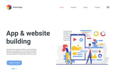 Software website development, internet mobile app building landing page flat Stock Illustration