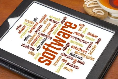  software word cloud software and computer program word cloud on a digital... Foto stock