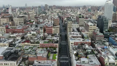 SoHo and Nolita rooftops spread across the lower Manhattan grid Stock Footage 131265976