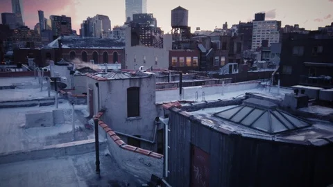 Soho NYC rooftops during cold winter day Stock Footage 102084050