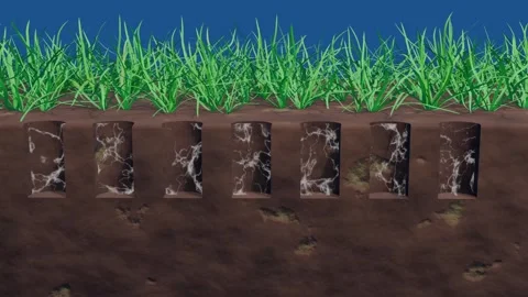 Soil aeration. Removing cores in compacted earth. 3d animation. 库存影片 334827327