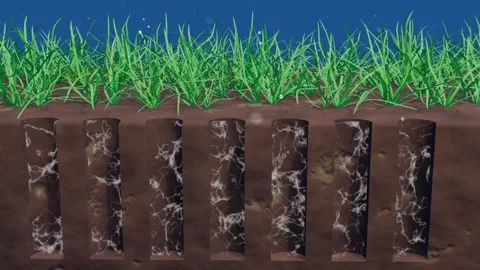 Soil aeration. Removing cores in compacted earth. 3d animation. 库存影片 334827329