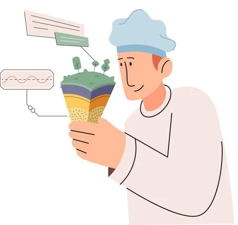Soil analysis and earth pollution or structure control. Scientist measuring Illustrazione stock