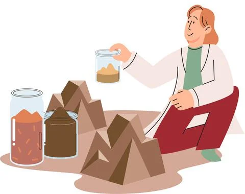 Soil analysis and earth pollution or structure control. Scientist measuring Illustrazione stock