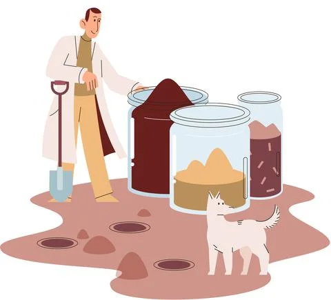 Soil analysis and earth pollution or structure control. Scientist measuring Illustrazione stock