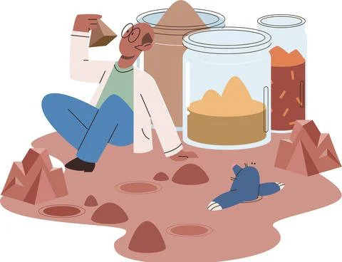 Soil analysis and earth pollution or structure control. Scientist measuring Illustrazione stock