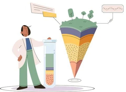 Soil analysis and earth pollution or structure control. Scientist measuring Illustrazione stock