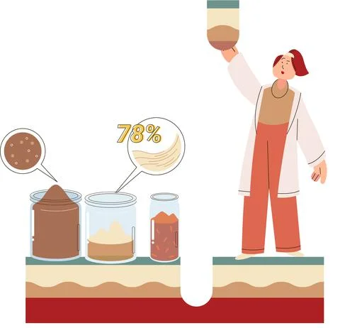 Soil analysis and earth pollution or structure control. Scientist measuring Illustrazione stock