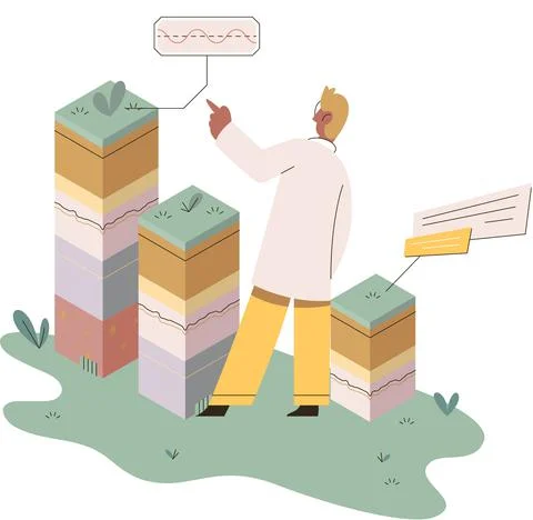 Soil analysis and earth pollution or structure control. Scientist measuring Illustrazione stock