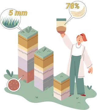 Soil analysis and earth pollution or structure control. Scientist measuring Illustrazione stock