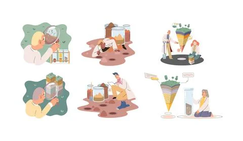 Soil analysis and earth pollution or structure control. Scientist measuring Stock Illustration