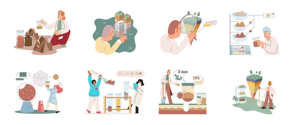 Soil analysis and earth pollution or structure control. Scientist measuring Illustrazione stock