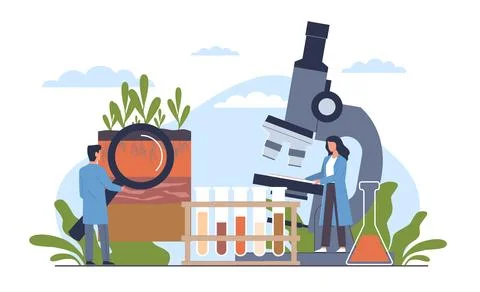 Soil analysis, study of composition of substances and microorganisms in ground Stock Illustration