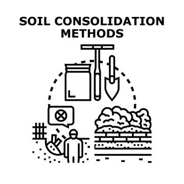 Soil consolidation methods engineering and construction process Stock Illustration