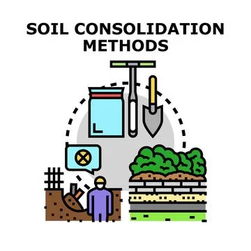 Soil consolidation methods engineering and construction process Stock Illustration