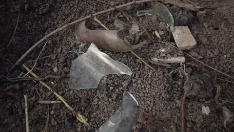 Soil contamination glass broken bottles Stock Footage 145771453