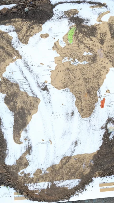 Soil covers a world map as an environmental symbol Vídeo Stock 337941566