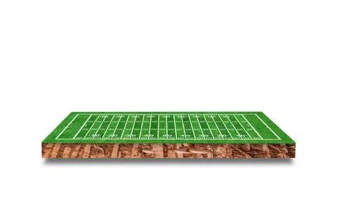 Soil cubic cross section with American football field isolated on white Illustrazione stock