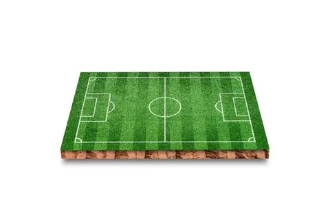Soil cubic cross section with green grass football field isolated on white ba Stock Illustration