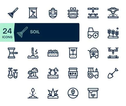 Soil Design Vector Icons featuring 24 Pixel Aligned Bold Line Style Stock Illustration