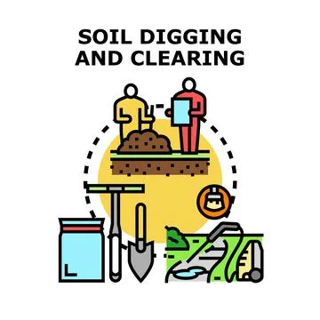 Soil digging and garden clearing concept illustration Stock Illustration
