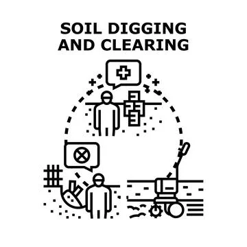 Soil digging clearing process conceptual illustration Stock Illustration