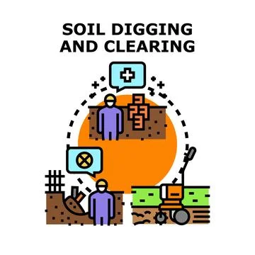 Soil digging clearing process conceptual illustration Stock Illustration