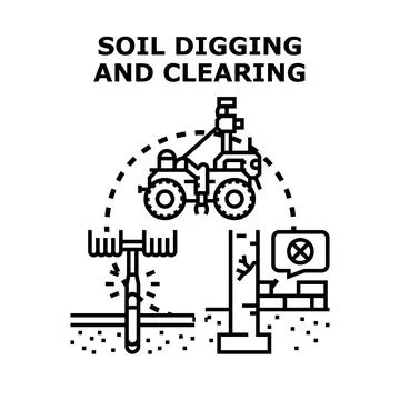 Soil digging clearing process using heavy equipment Stock Illustration