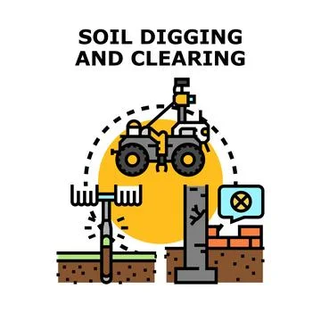 Soil digging clearing process using heavy equipment Stock Illustration