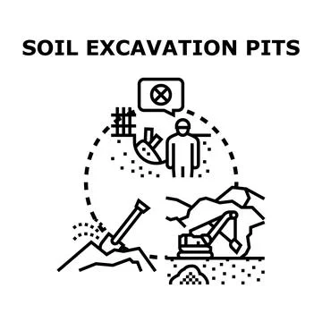 Soil excavation pits planning process and site works Stock Illustration