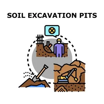 Soil excavation pits planning process and site works Stock Illustration
