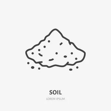 Soil flat line icon. Vector thin sign of ground, cement, sand. Loose substance Illustrazione stock