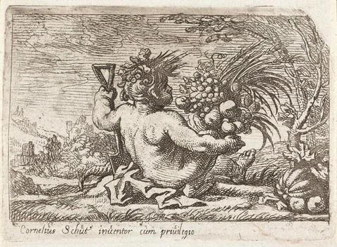 Soil; The four elements. A nude child is sitting on the floor. He holds a ... Stock Photos