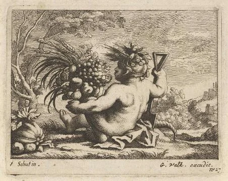 Soil; The four elements. A nude child is sitting on the floor. He holds a ... Stock Photos