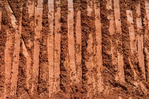 Soil ground texture background. Leveling ground of backhoe, Construction co.. Stock Photos