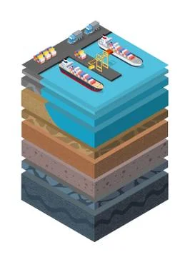Soil Layers cross section geological sea surface ship harbor Stock Illustration