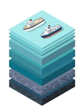 Soil Layers cross section geological sea surface ship Stock Illustration