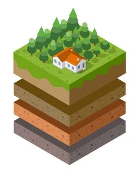 Soil Layers cross section geological green grass Illustrazione stock