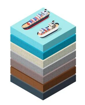 Soil Layers sea surface ship cross section geological and underground Stock Illustration