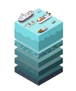 Soil Layers sea surface ship cross section geological and underground Stock Illustration