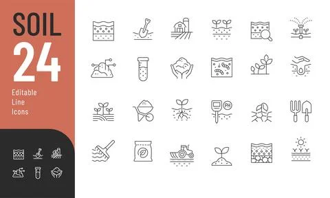 Soil Line Editable Icons set. Stock Illustration