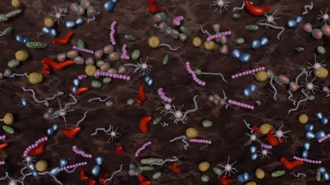 Soil microbiome. Bacteria, microbes in soil. 3d animation Stock Footage 292190854