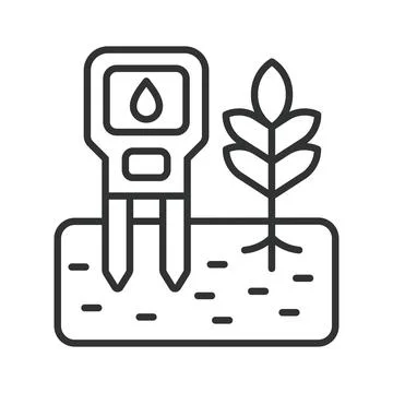 Soil moisture meter icon in line design. Soil, moisture, meter, plant care 스톡 일러스트