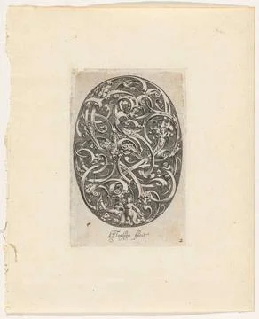 Soil; Oval with the four elements. Oval with ornamental towers. At the bot... Stock Photos