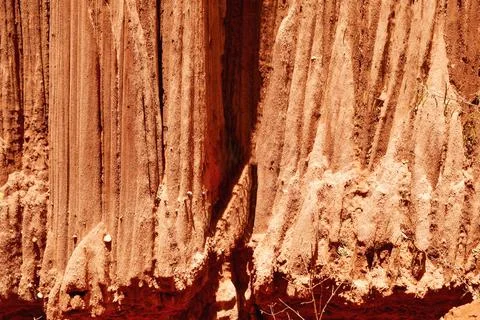 Soil patterns caused by slide soil erosion Stock Photos
