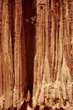 Soil patterns caused by slide soil erosion Stock Photos
